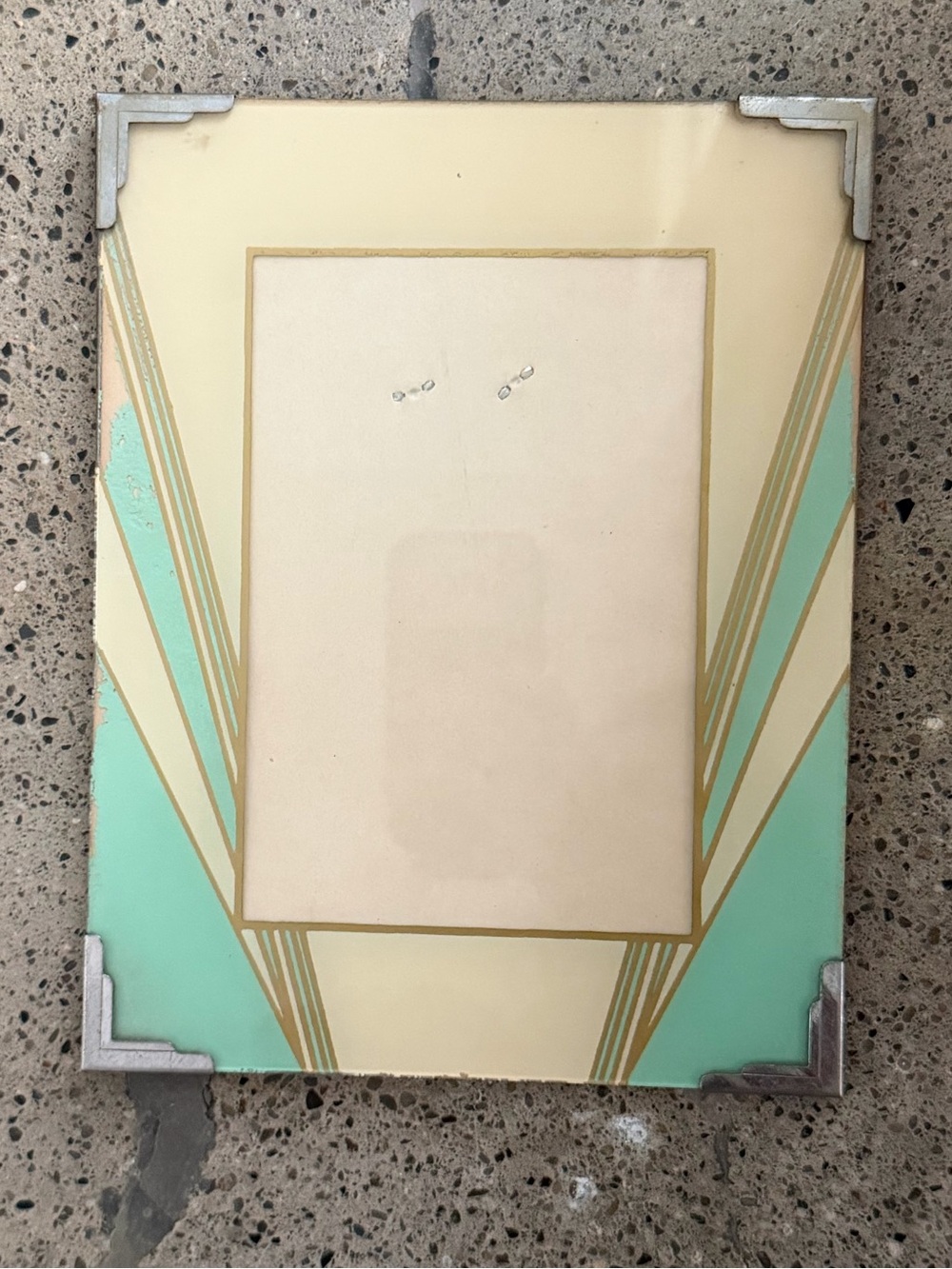 1930’s / 1940’s Art Deco Mint and Cream Reverse Painted Glass Picture Frame